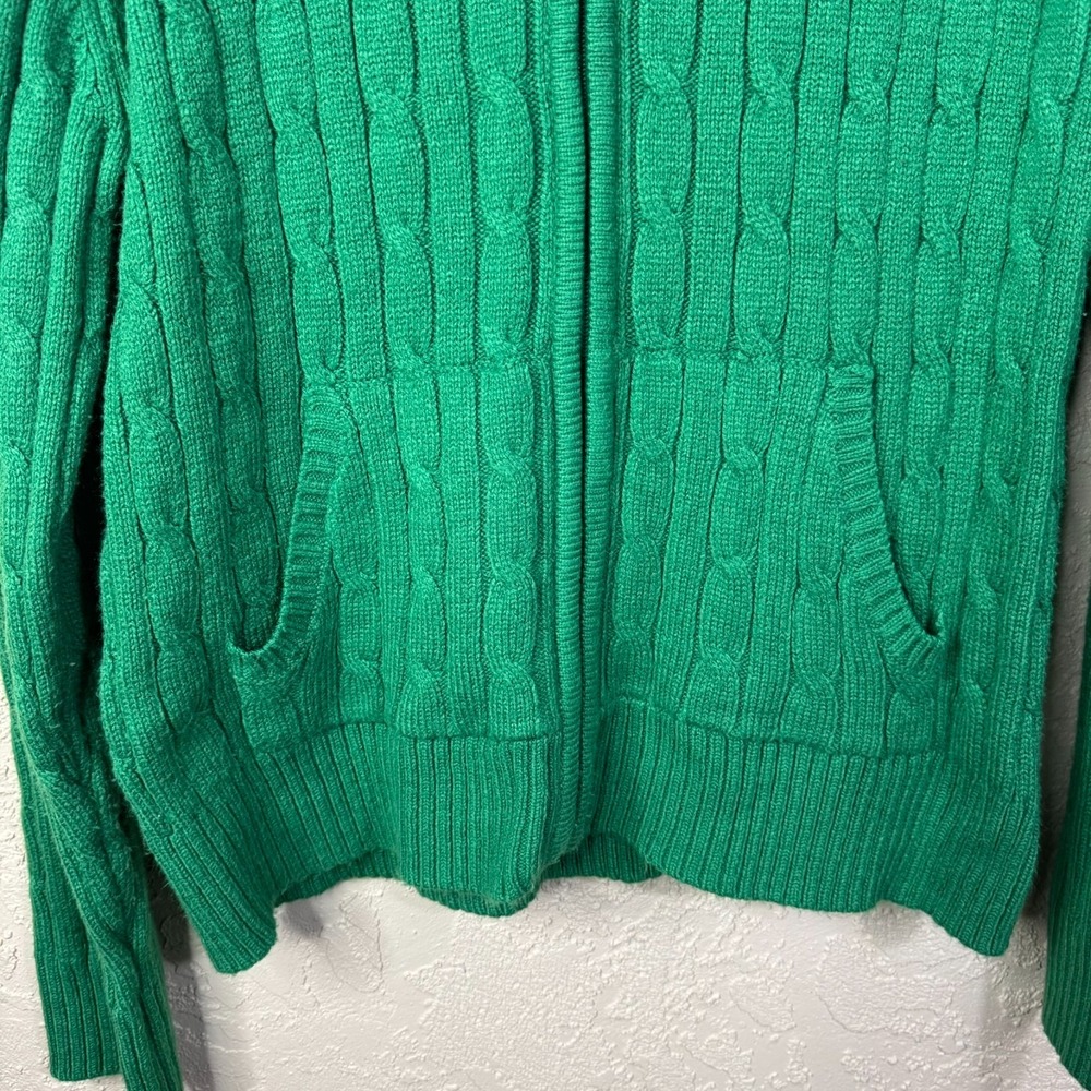 St. John's Bay Cable Knit Hooded Cardigan Sweater Women L Green Preppy Old Money - Picture 2 of 12